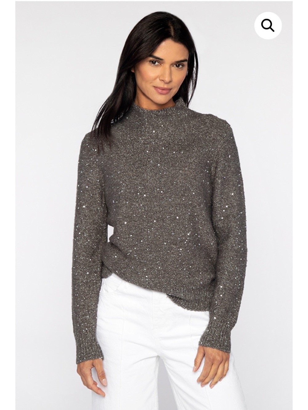 Kinross Sequin Metallic Funnel Neck Sweater in Pewter